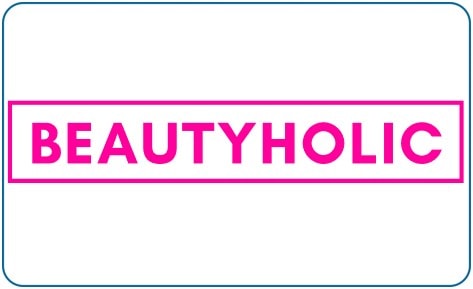 Logo mit dem Wort "BEAUTYHOLIC" in fetter, pinker Schrift auf weißem Hintergrund.