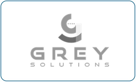 Logo „Grey Solutions“, graue Töne, stilisiertes „G“, moderner Schriftzug.