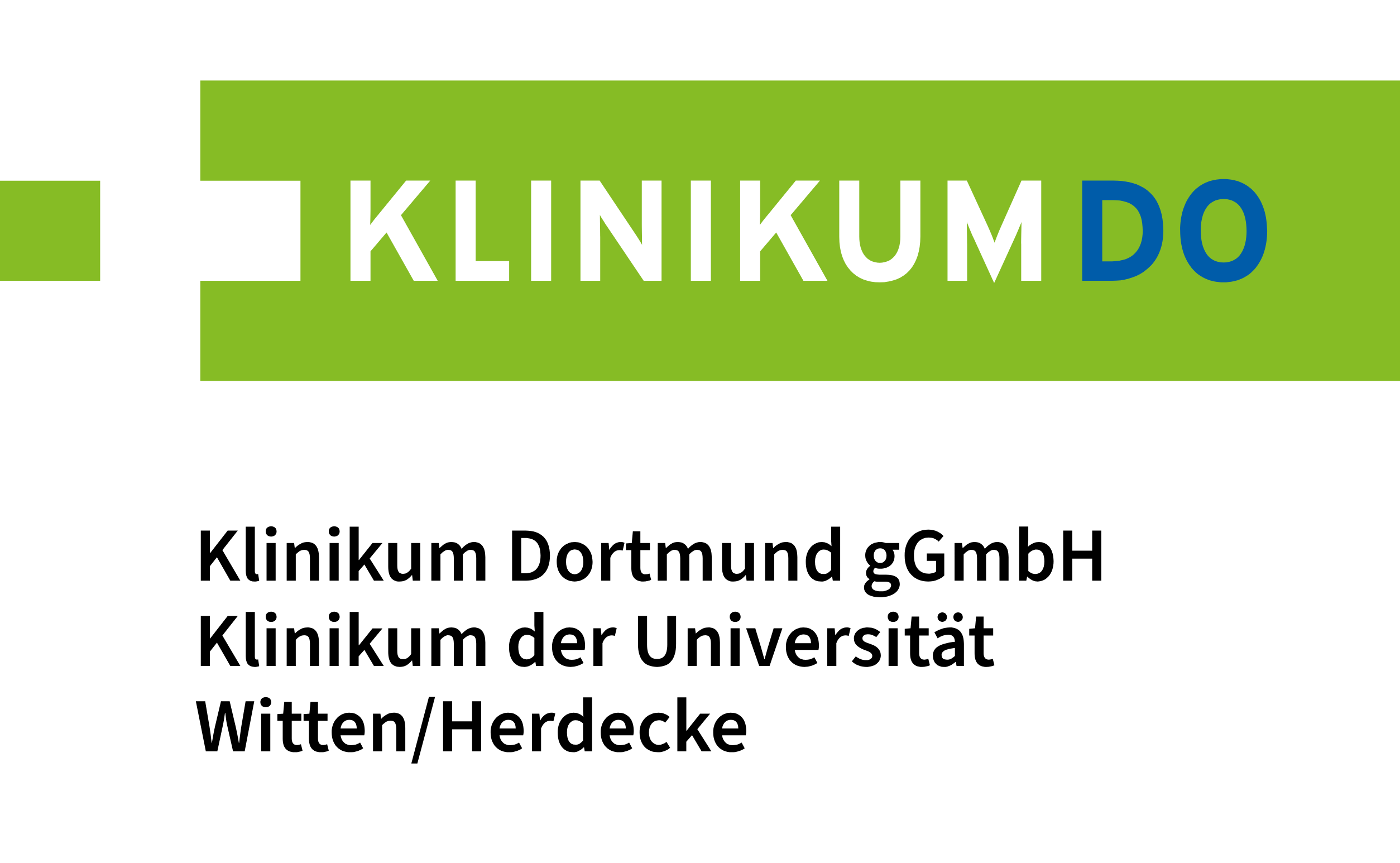 Grünes und blaues Logo von Klinikum Dortmund mit Text in schwarzer Schrift auf weißem Hintergrund.