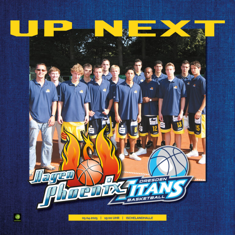 Eine Gruppe junger Männer in blauen Poloshirts mit Basketball-Logos, einige mit lächelndem Gesichtsausdruck.