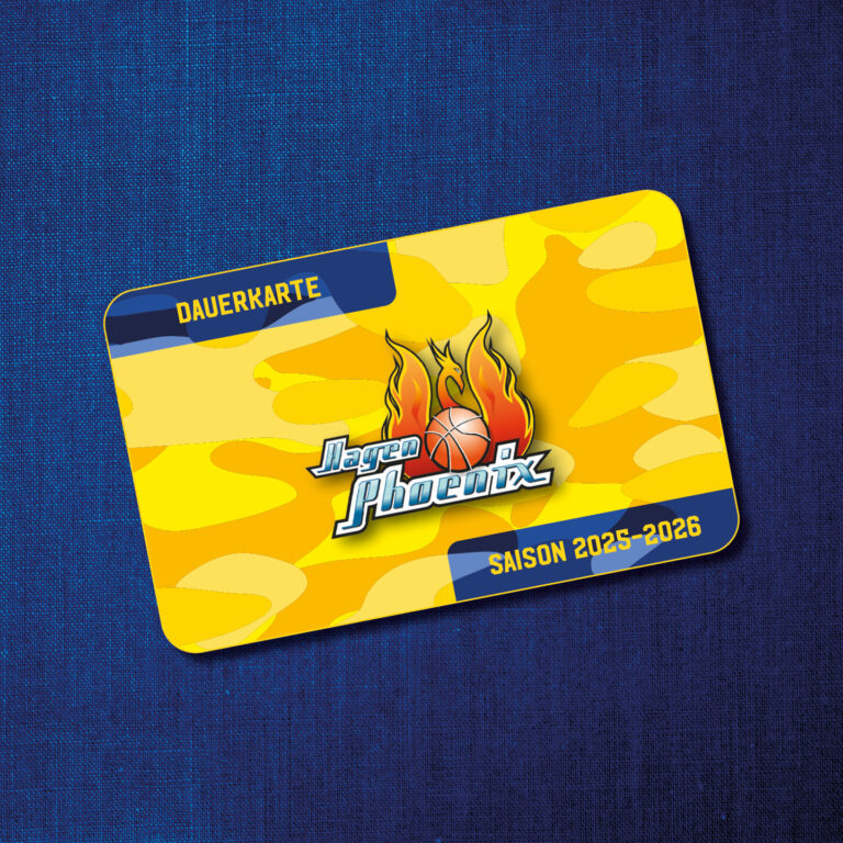Dauerkarte mit gelbem Tarnmuster, "Jago Phoenix"-Logo, Saison 2025–2026.