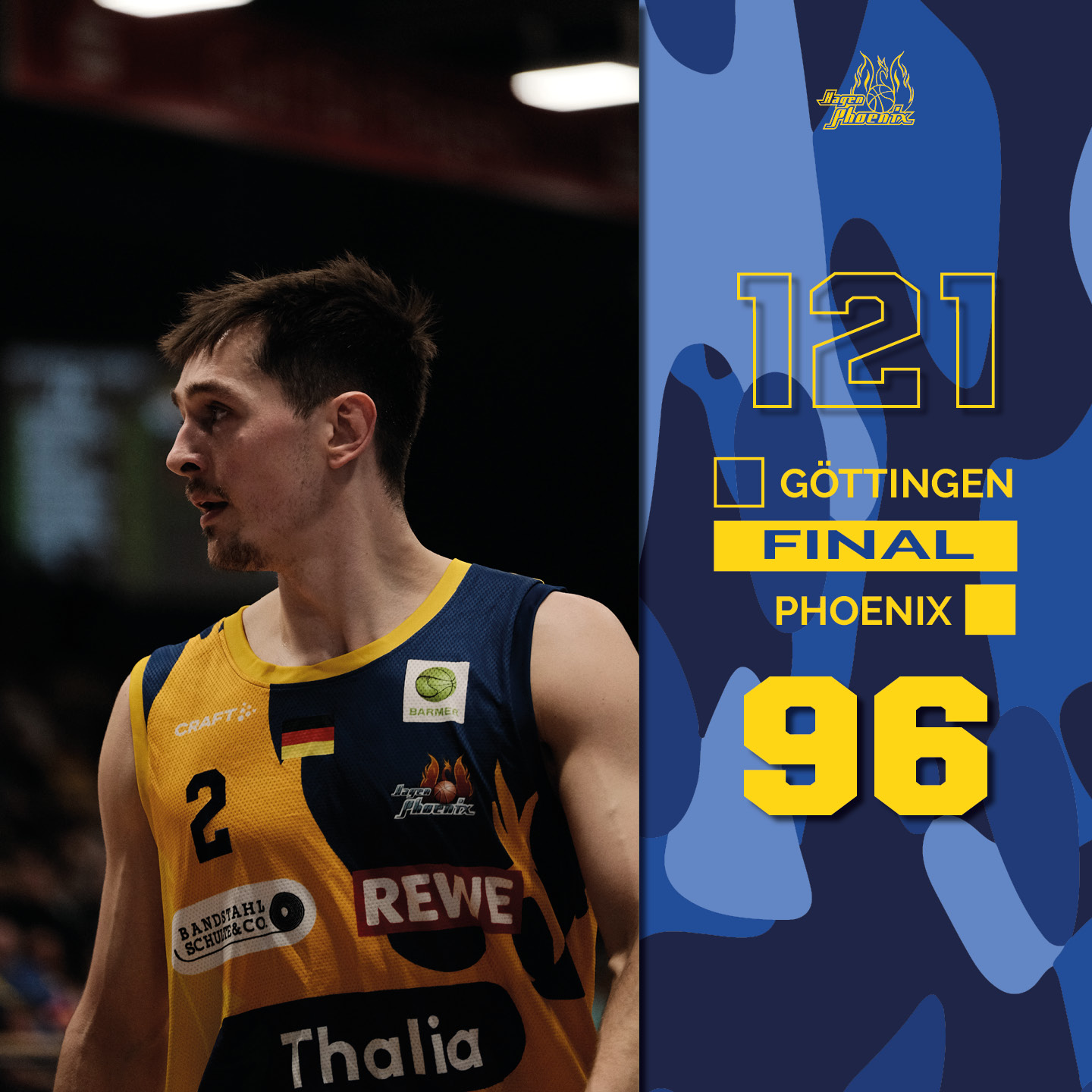 Ein Basketballspieler im gelben Trikot mit konzentriertem Ausdruck im Spiel.