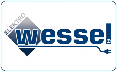 Logo der Firma Elektro Wessel mit Stecker und Kabel in Blau und Weiß