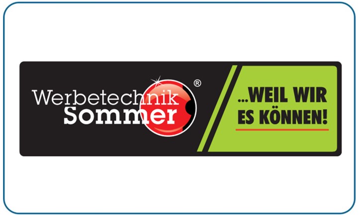 Ein Logo mit weißer Schrift "Werbetechnik Sommer" auf schwarzem Hintergrund.