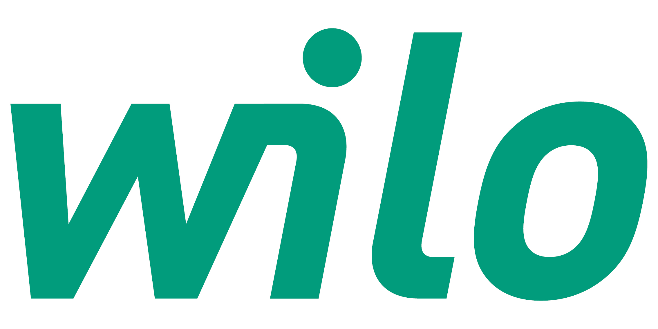 Wilo-Logo in grün und weiß, stilisierter Schriftzug mit abgerundeten Buchstaben