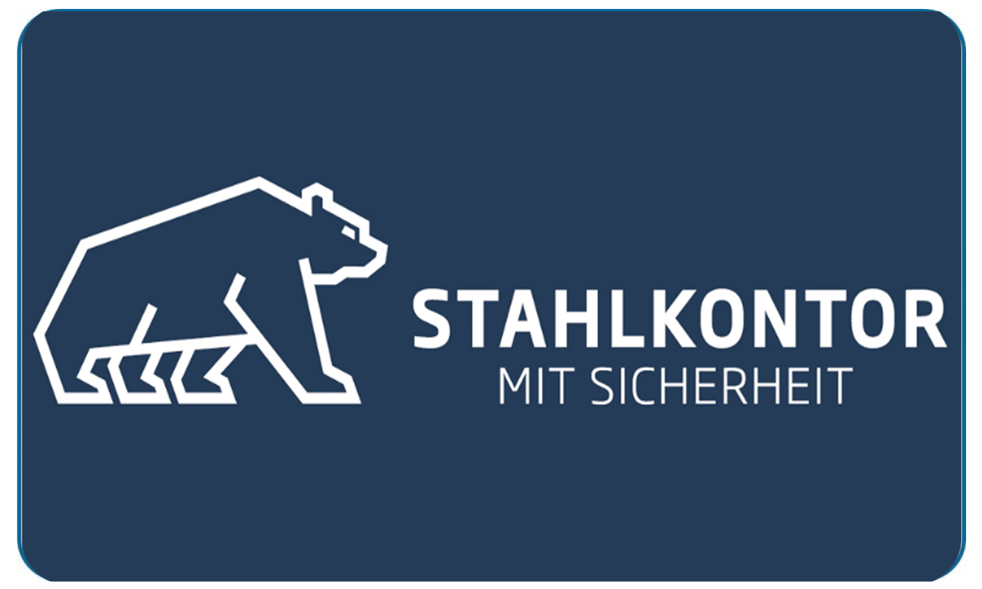 Ein stilisierter weißer Bär und weißer Text auf dunkelblauem Hintergrund