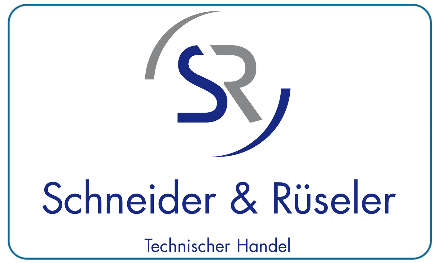 Das Logo zeigt die blauen Buchstaben SR mit gebogenen Linien und den Text Schneider und Rüsler in Blau
