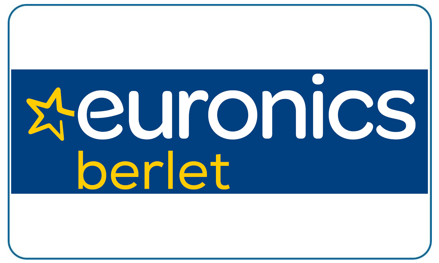 Euronics Berlet Logo mit weißer Schrift auf blauem Grund und gelbem Stern
