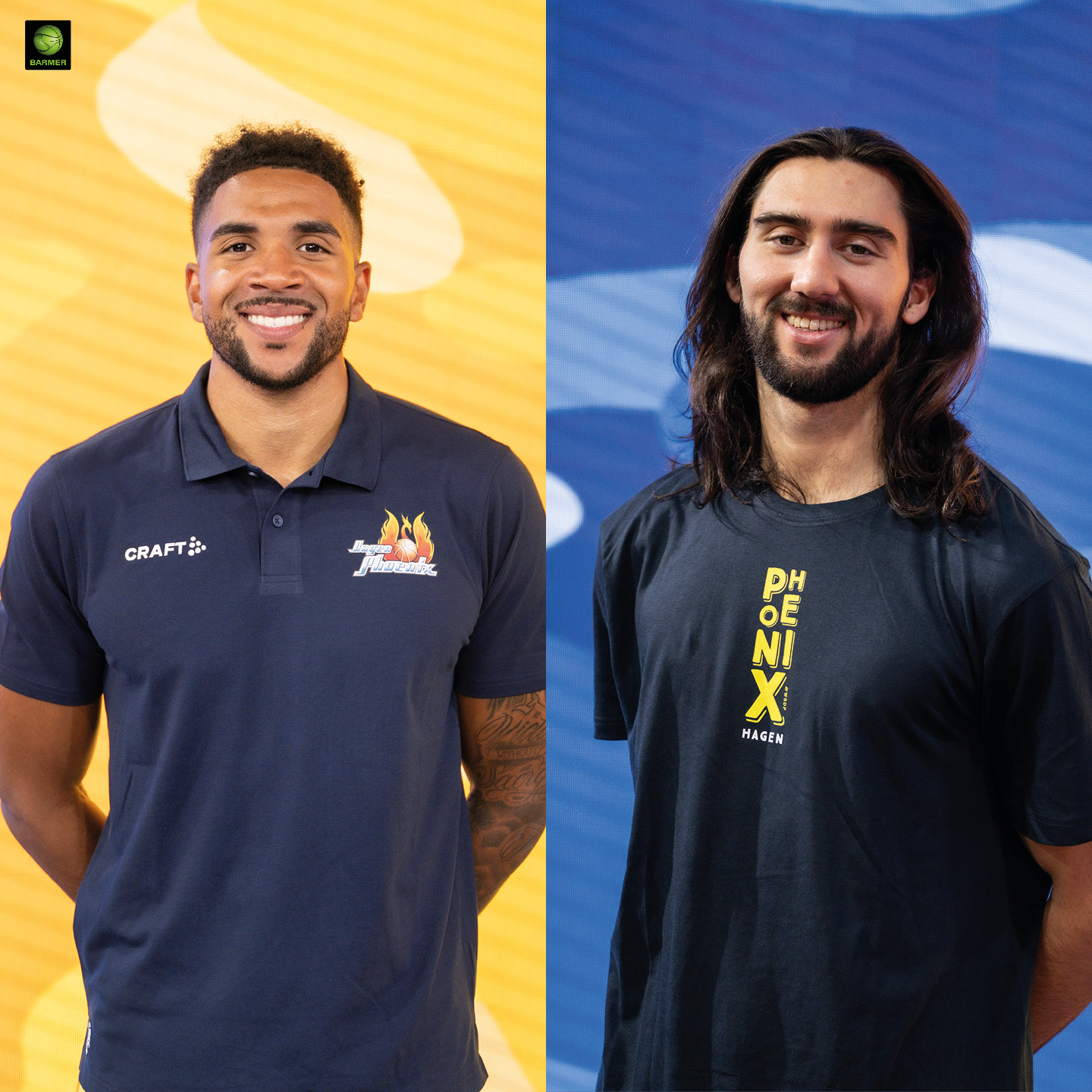 Zwei junge Männer lächeln freundlich, einer trägt Poloshirt, der andere ein T Shirt