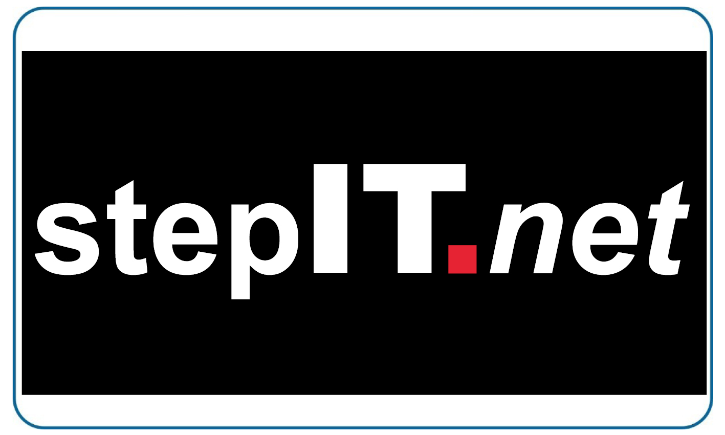 stepITnet in weißen und roten Buchstaben auf schwarzem Hintergrund