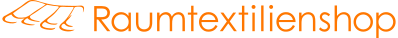 Fliegengitter von Raumtextilienshop Das Logo zeigt eine orangefarbene Fensterdekoration neben dem Schriftzug Raumtextilienshop