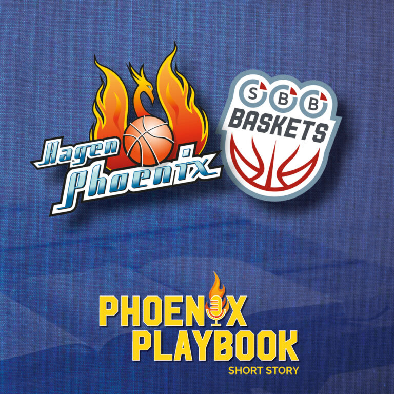 Zwei Basketball Logos auf blauem Hintergrund mit gelber Phoenix Playbook Aufschrift