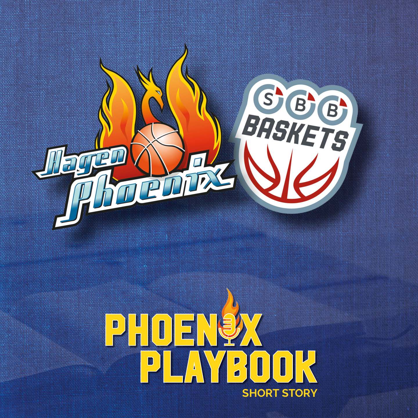 Zwei Basketball Logos auf blauem Hintergrund mit gelber Phoenix Playbook Aufschrift