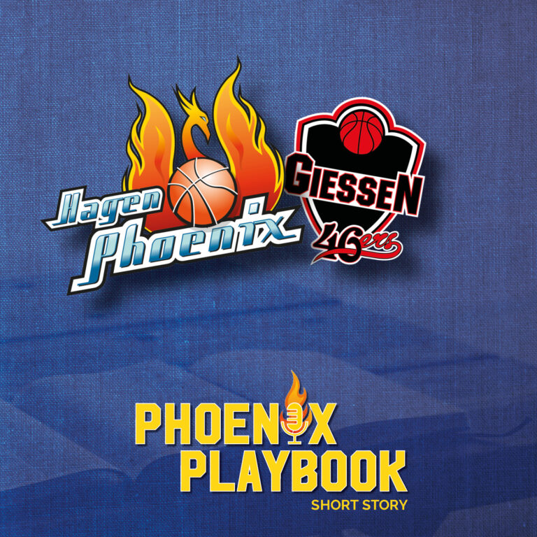 Zwei Basketball Logos mit Feuer und orangefarbenem Basketball auf blauem Stoffhintergrund