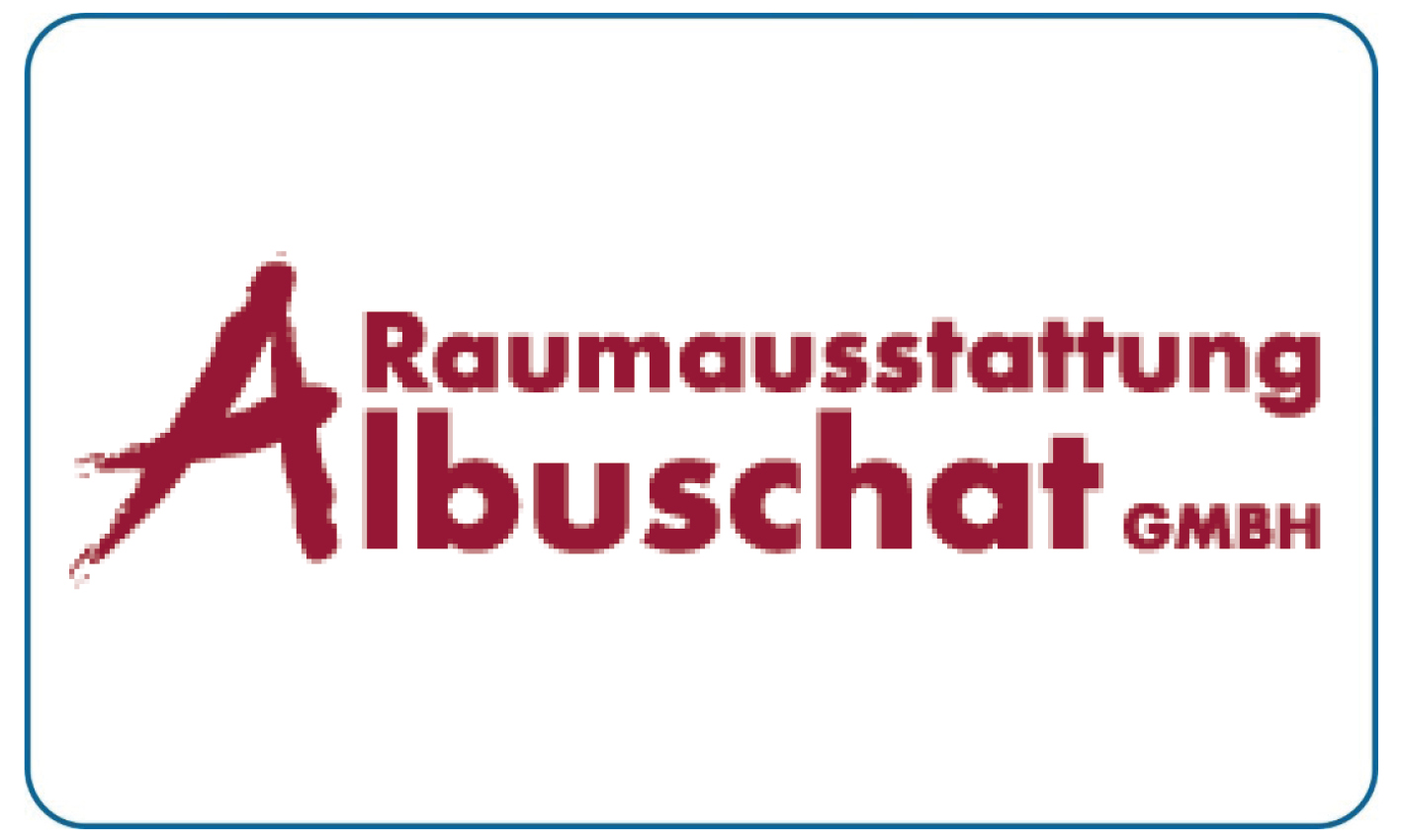 Logo der Firma Raumausstattung Albuschat GMBH in weinroter Schrift auf weißem Grund