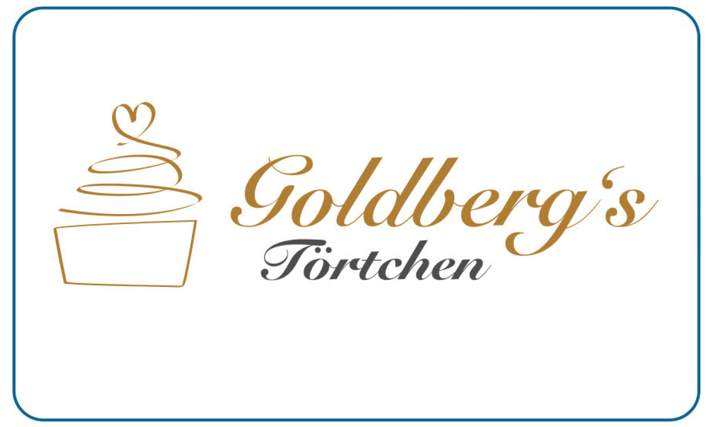Goldberg's Törtchen Logo in Gold und Grau mit stilisiertem Gebäck und Herzen