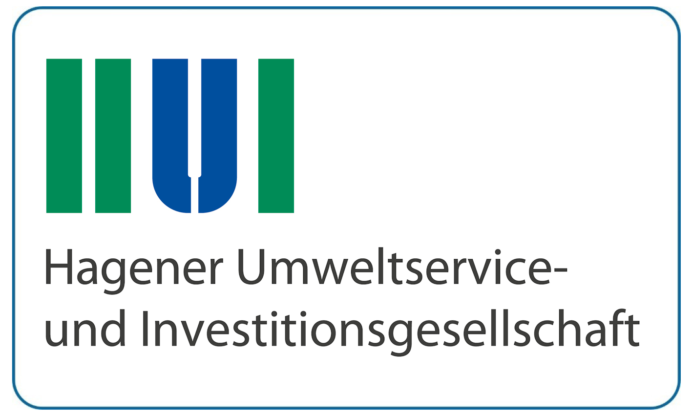 Das Logo der Hagener Umweltservice und Investitionsgesellschaft in grün und blau mit klaren Linien und moderner Schrift