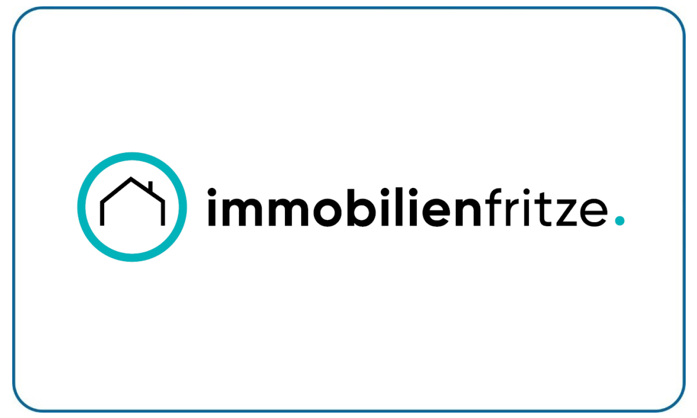 Das Logo zeigt ein stilisiertes schwarzes Haus mit dem Text immobilienfritze in Schwarz und einem türkisfarbenen Punkt