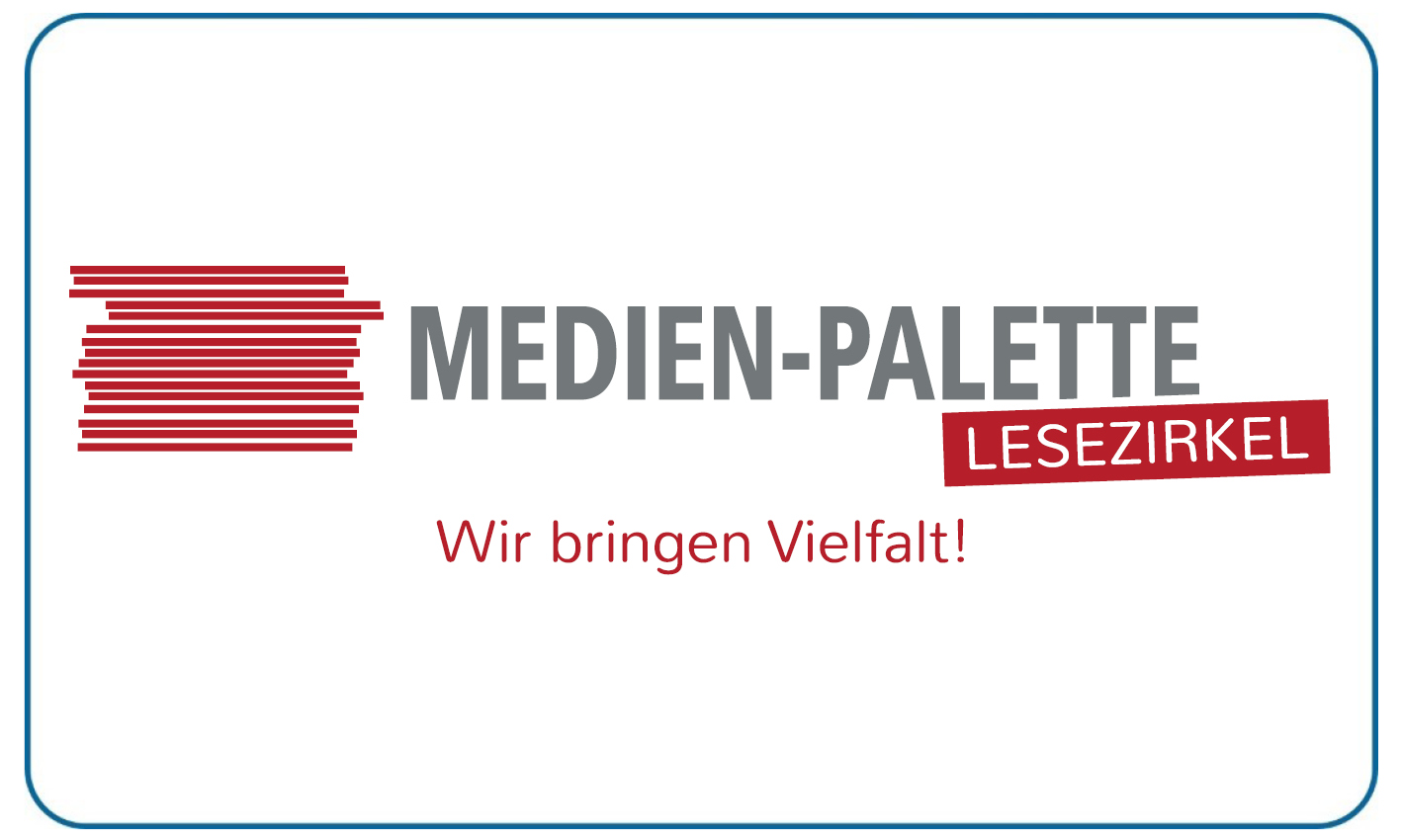 Logo von Medien Palette Lesezirkel mit roten und grauen Schriftzügen auf weißem Grund