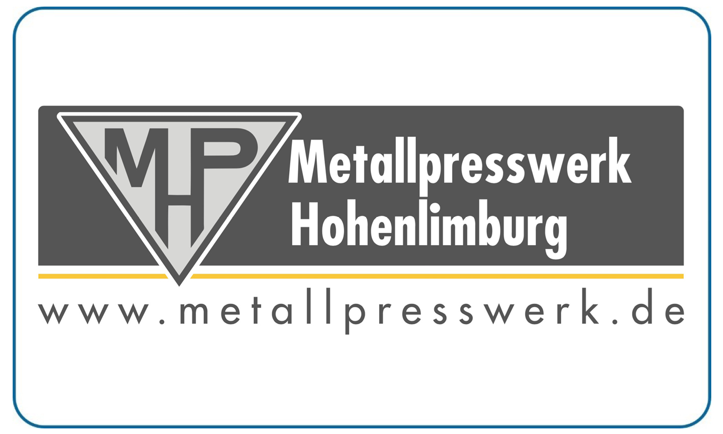 Das Logo zeigt Metallpresswerk Hohenlimburg in Grau und Gelb mit moderner Schrift