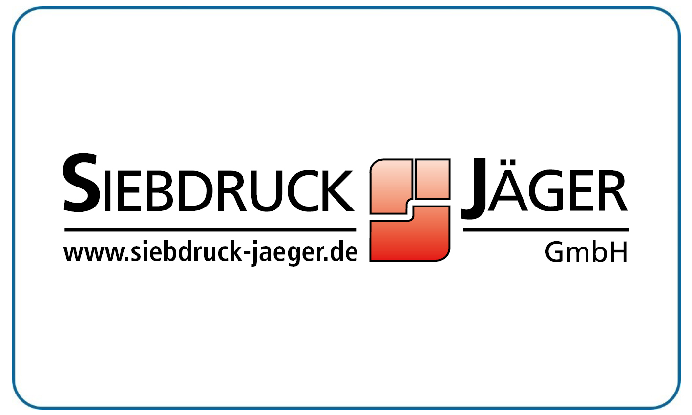 Logo von Siebdruck Jäger mit schwarzem Text und rot-orangenem grafischen Element