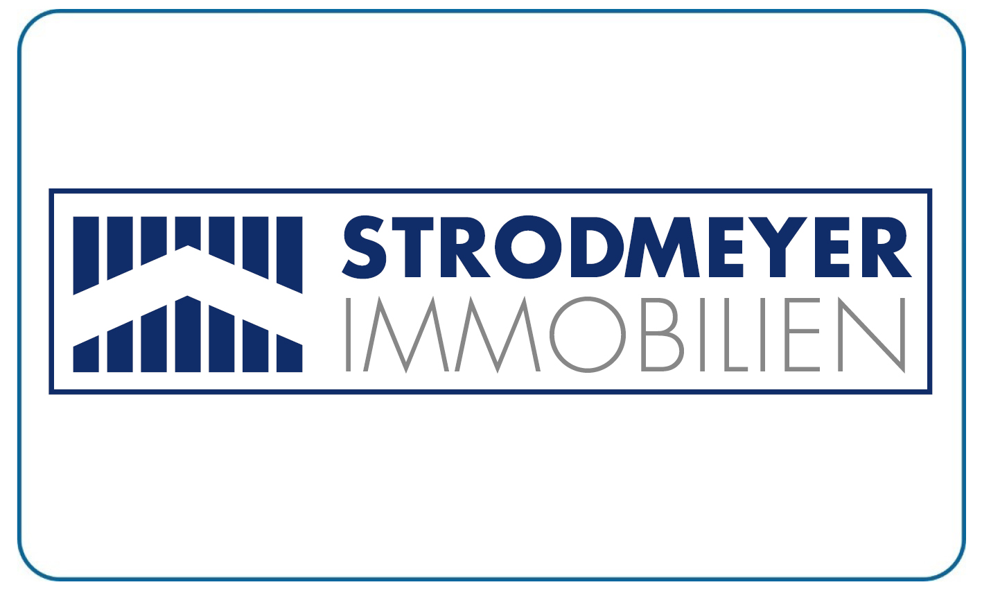 Strohmeyer Immobilien Logo in Blau und Grau mit stilisiertem Dach und klarer Schrift