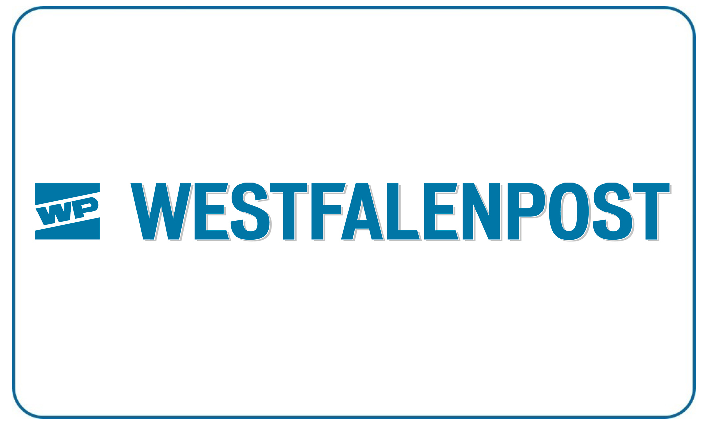 Das blaue WESTFALENPOST Logo mit WP Symbol auf weißem Hintergrund mit Rahmen