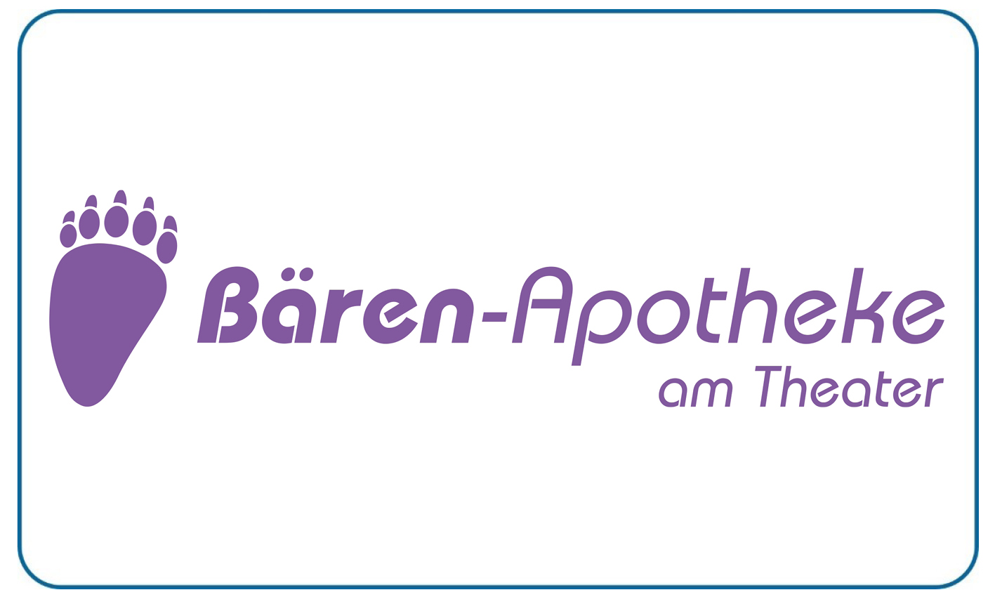 Lila Bärenpfote mit Schriftzug Bären-Apotheke am Theater auf weißem Hintergrund