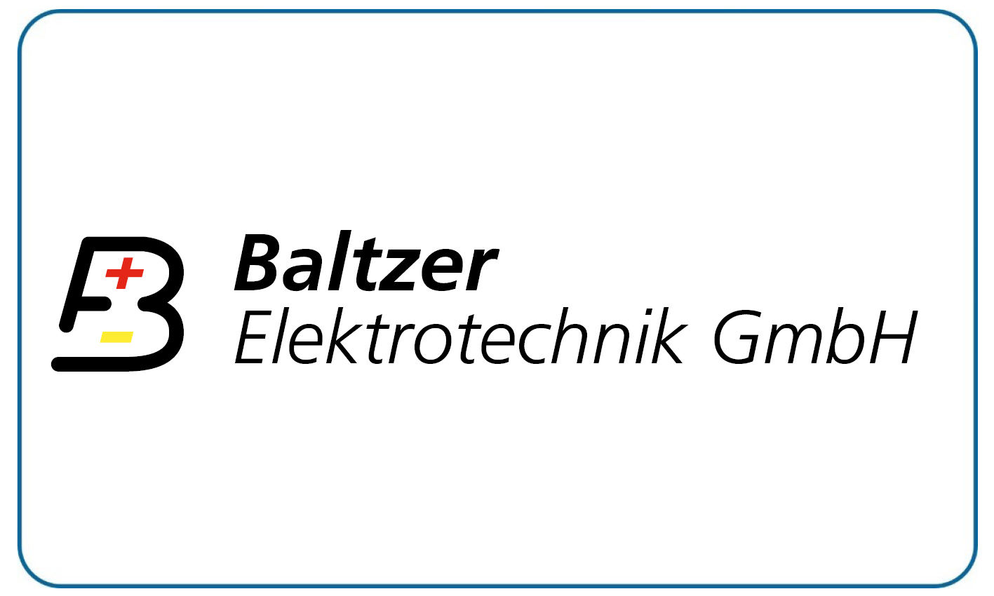 Baltzer Elektrotechnik GmbH Logo mit stilisiertem B und farbigen Plus und Minus