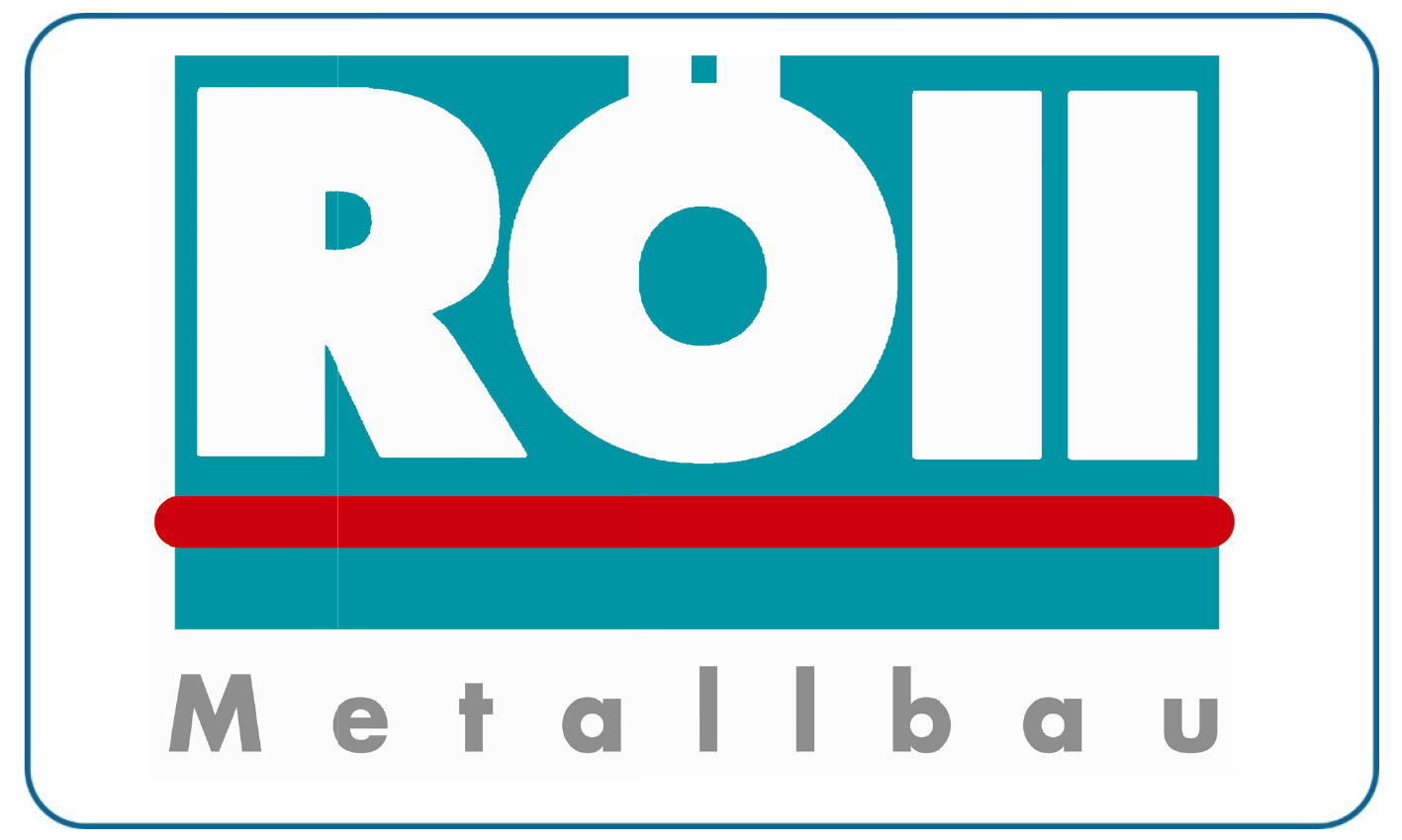 Das Bild zeigt ein Logo mit weißem Text RÖII auf türkisfarbenem Hintergrund und rotem Streifen