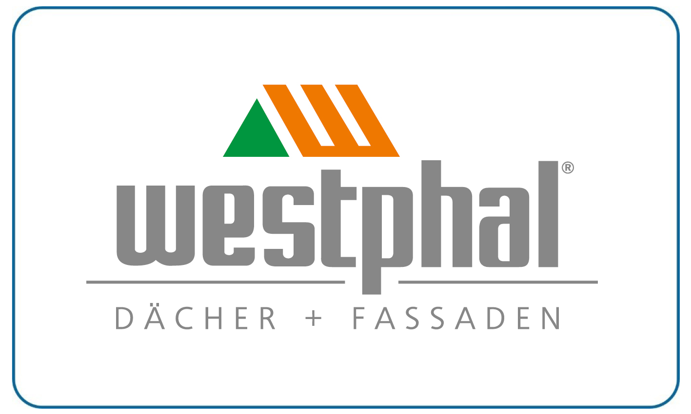 Das Logo zeigt den Schriftzug westphal in Grau mit orange-gruener Grafik und Rahmen