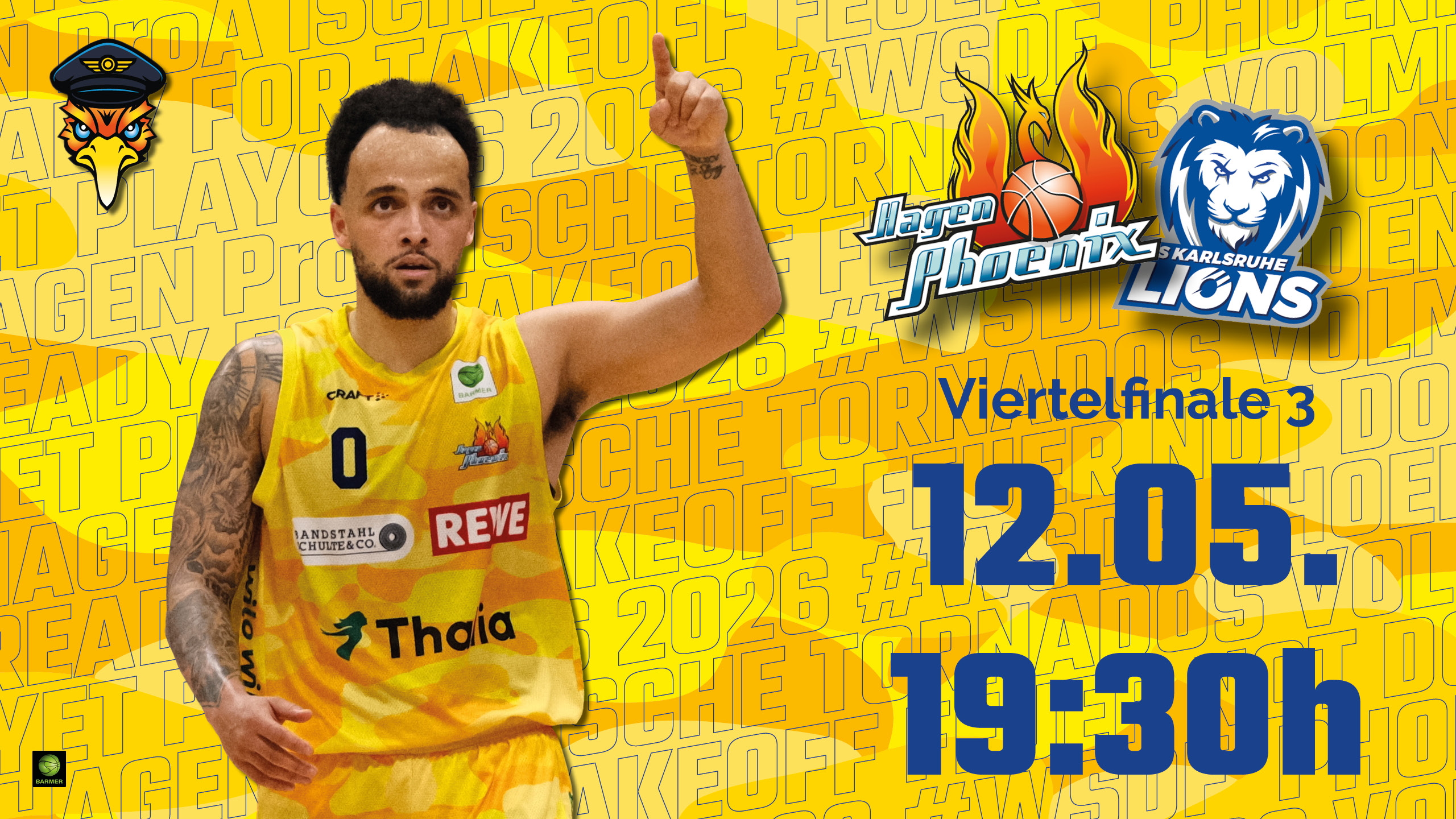 Ein Basketballspieler im gelben Trikot mit entschlossenem Blick vor gelbem Hintergrund