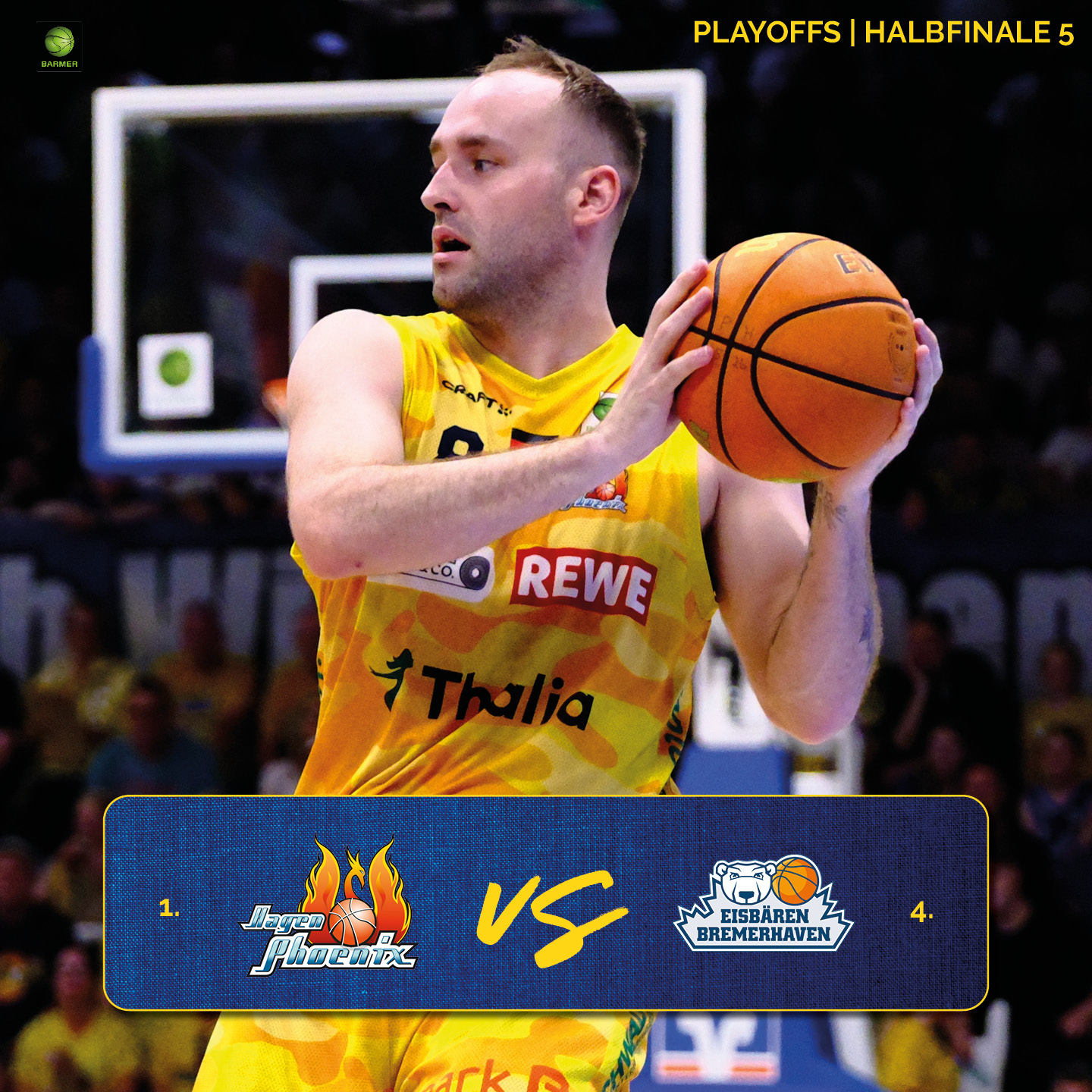 Basketballspieler in gelbem Trikot mit Fokus beim Passen und orangefarbenem Ball
