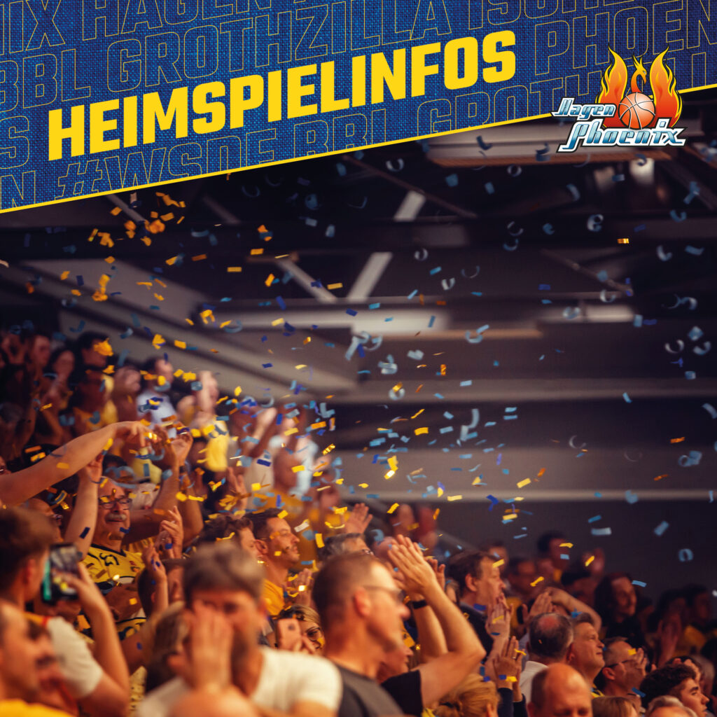 Jubelnde Basketballfans feiern begeistert unter blau goldenem Konfettiregen