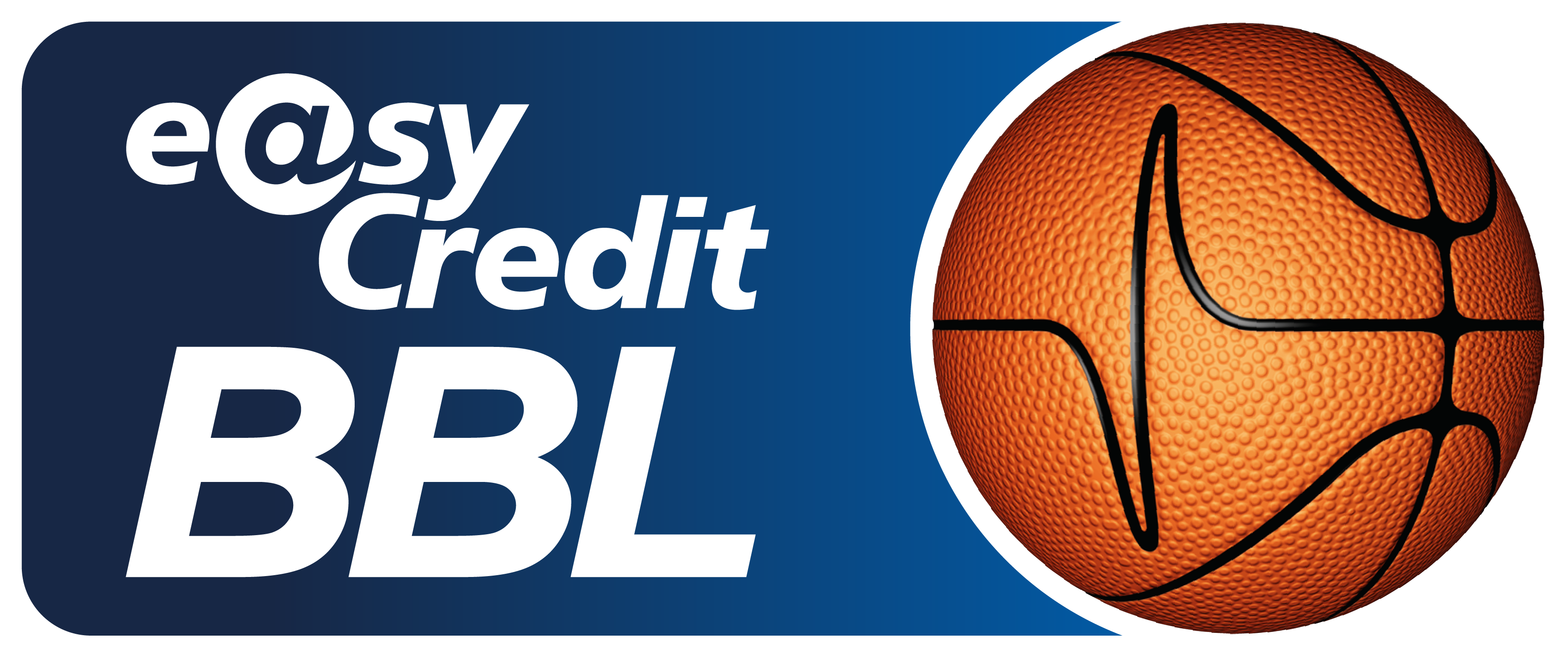 Logo e@syCredit BBL in Blau und Weiß mit orangem Basketball rechts