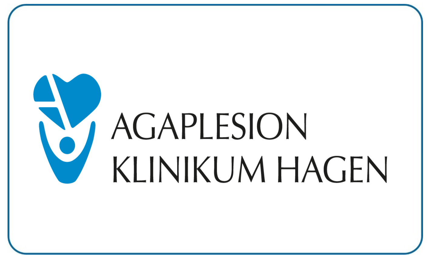 Blaues Logo mit Herz und Figur neben Schriftzug Agaplesion Klinikum Hagen