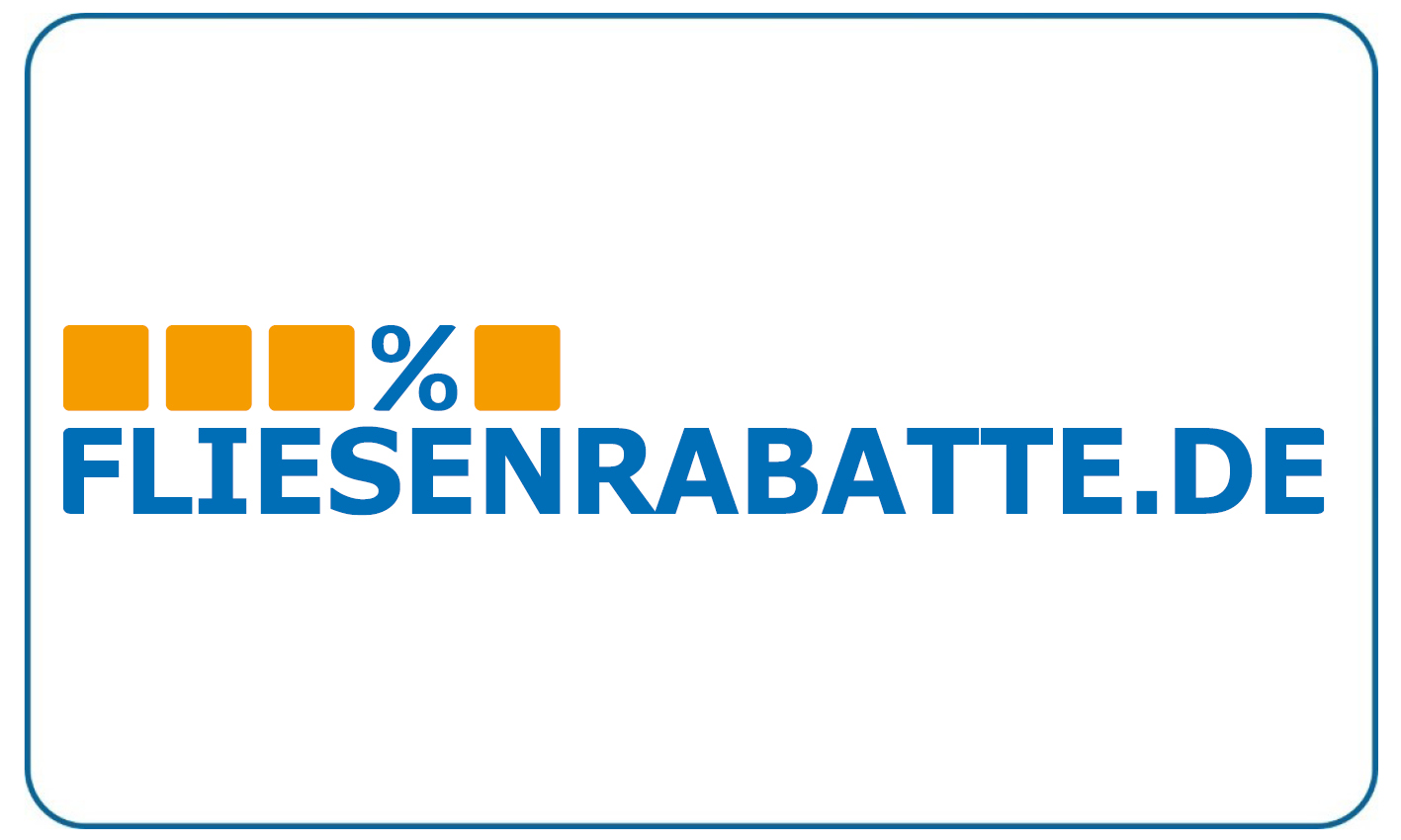 Blaues Logo Fliesenrabatte de mit orangefarbenen Kacheln und Prozentzeichen