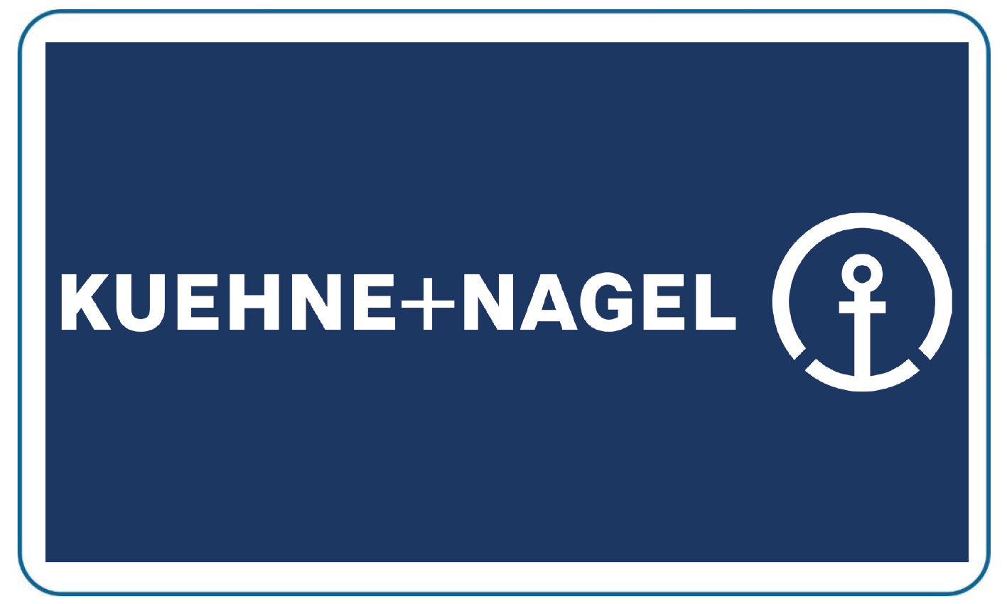 Weises Kuehne Nagel Logo auf blauem Hintergrund mit Ankersymbol