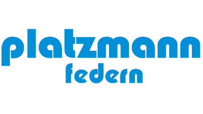 Blaues Platzmann Federn Logo in runder Schrift auf weiss mit Punktwellen