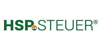 Gruenes Logo mit dem Schriftzug HSP Steuer und rotem Detail im Buchstaben P