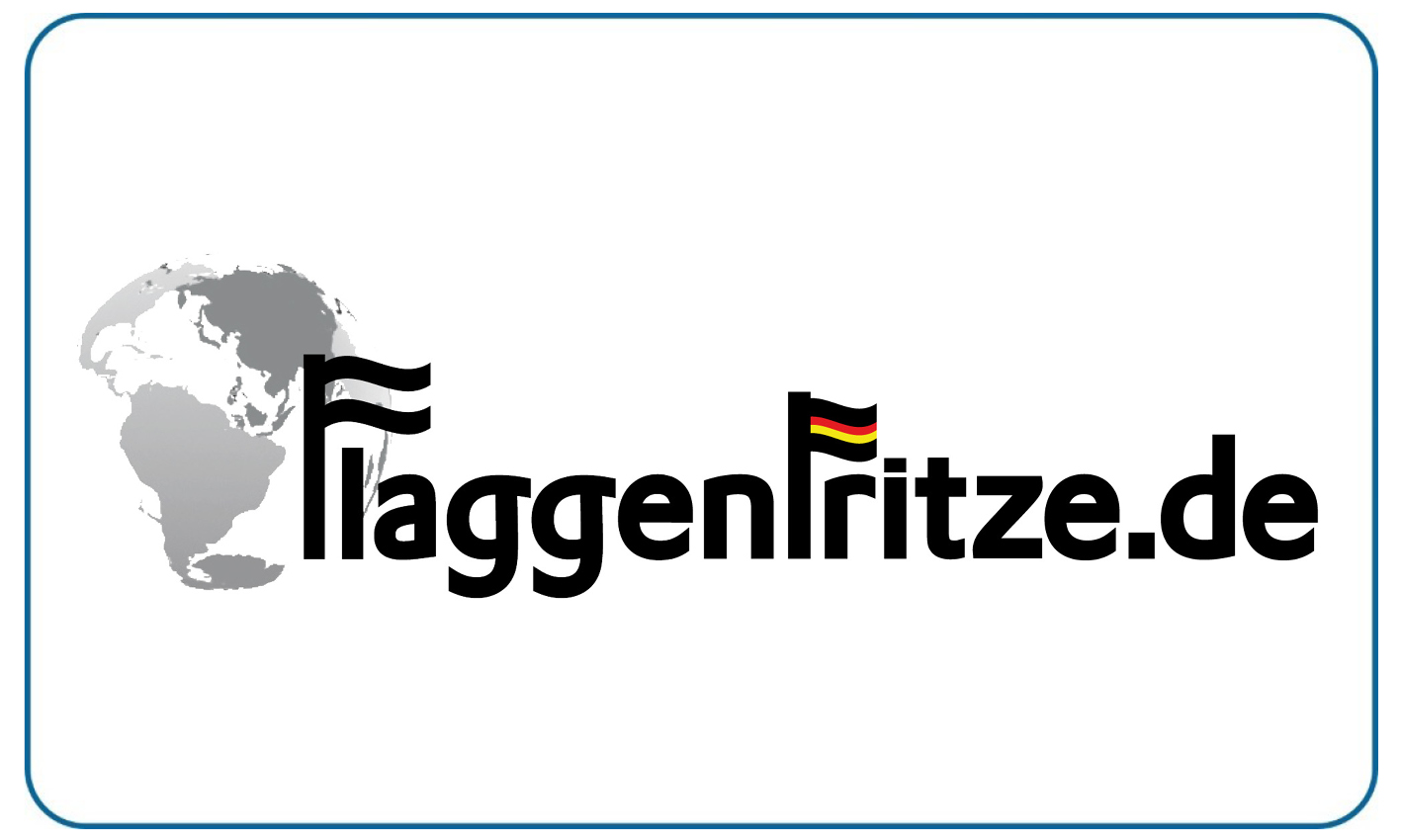 Logo von FlaggenFritze de mit grauer Weltkugel und stilisierten Flaggen