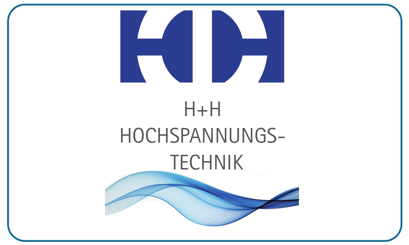 Blaues Logo der H und H Hochspannungstechnik mit geschwungener Wellenlinie