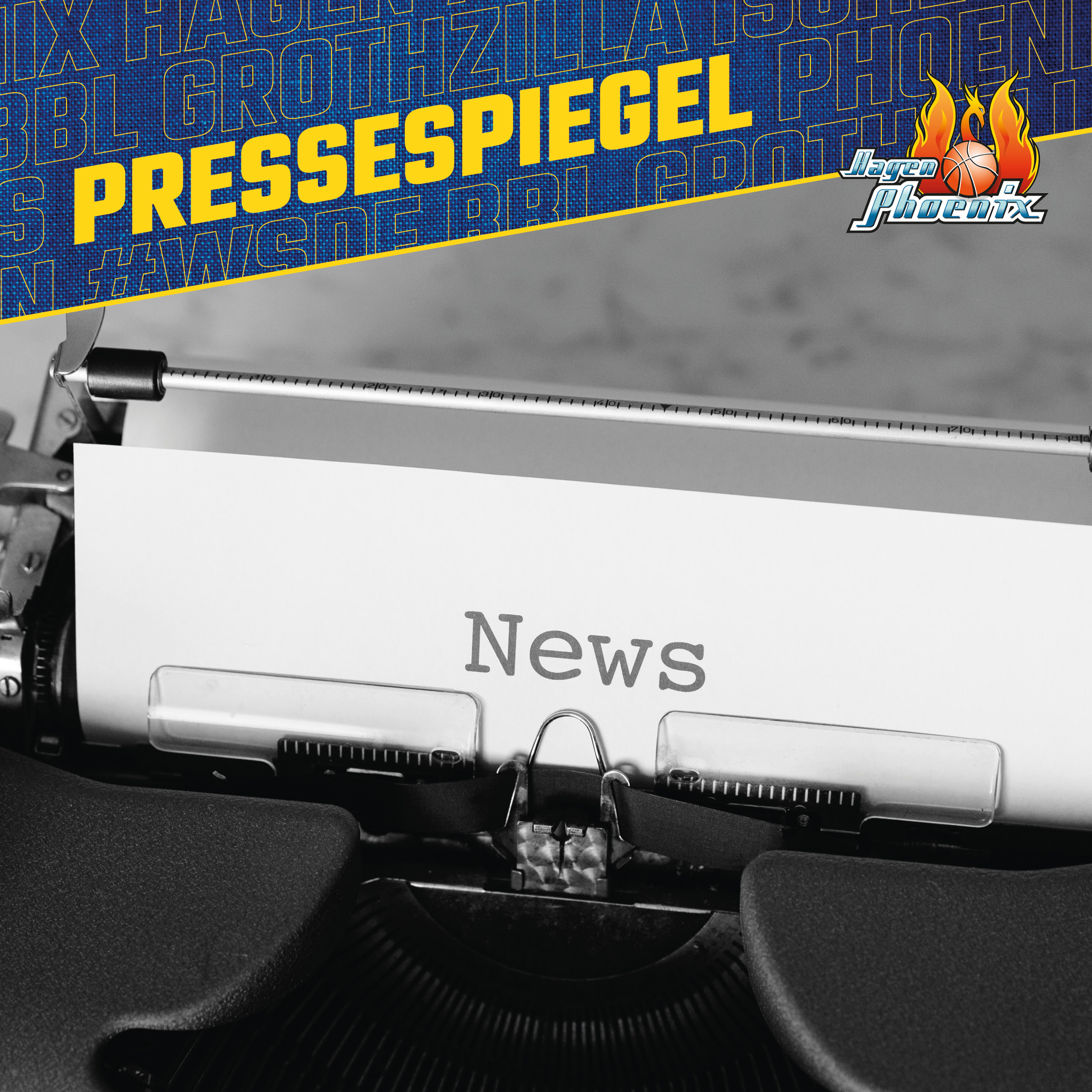 Schreibmaschine mit dem Wort News und Pressespiegel der Hagen Phoenix