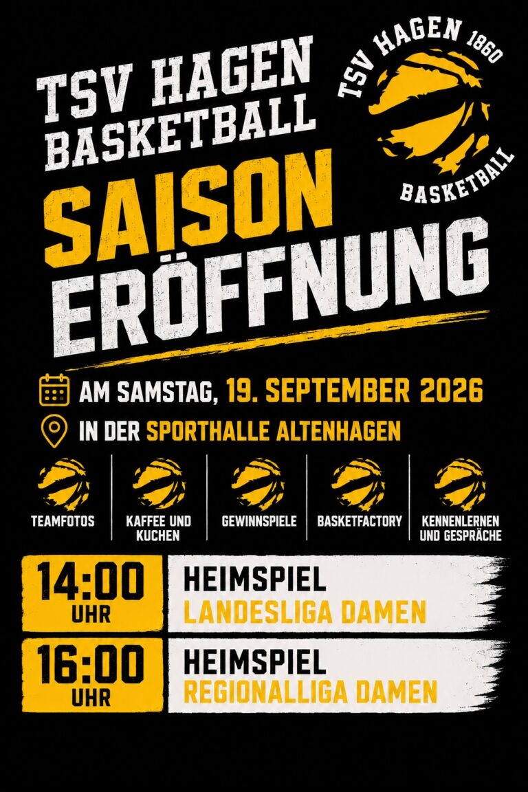 Plakat zur Saisoneroeffnung des TSV Hagen Basketball am 19 September 2026