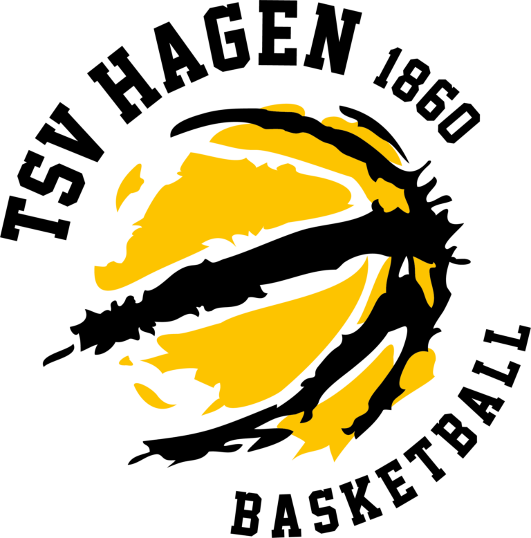 Logo des TSV Hagen 1860 Basketball mit gelbem Basketball in Schwarz