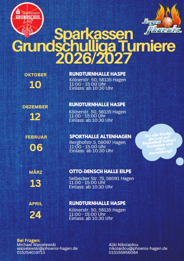 Blauer Terminplan der Sparkassen Grundschulliga Turniere 2026 und 2027