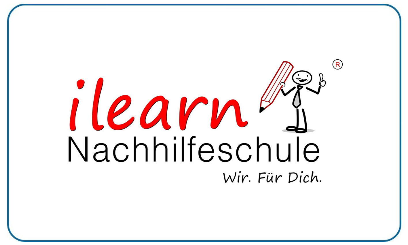 Logo der ilearn Nachhilfeschule mit laechelnder Strichfigur und rotem Stift